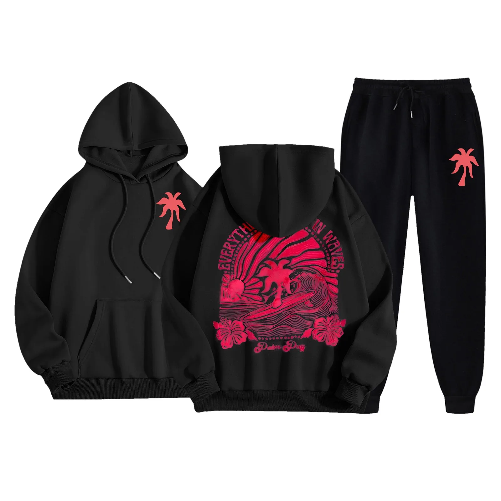 Padded Hooded Sweatshirt Sweatpants Long Pants Set Pinkpalmpuff Beach Coconut Graphic Hoodies Oversize West Coast Y2k Hoodies