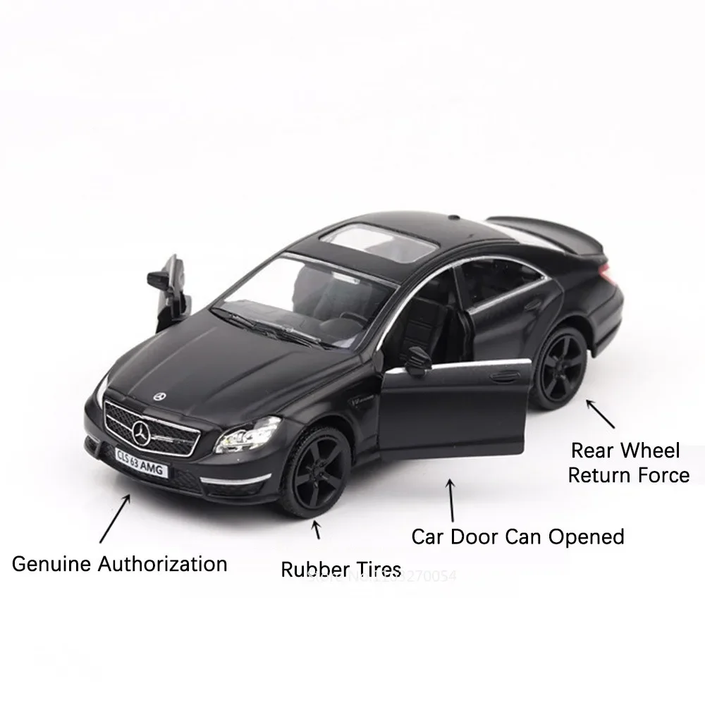 1/36 Mercedes Benz CLS AMG Model Car Toys Diecast Alloy Vehicle Metal Body Rubber Tire Doors Opened Pull Back Toy Gifts for Kids