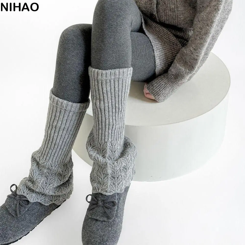 

Нечеткие однотонные женские вязаные гетры в стиле ретро, мягкие женские чехлы для ног, дышащие средние носки до середины икры, гетры до щиколотки