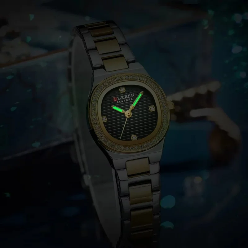 CURREN 9101 Women's Quartz Watches Luminous Small Square Dial Fashion Wristwatch Waterproof Stainless Steel Casual Ladies Watch