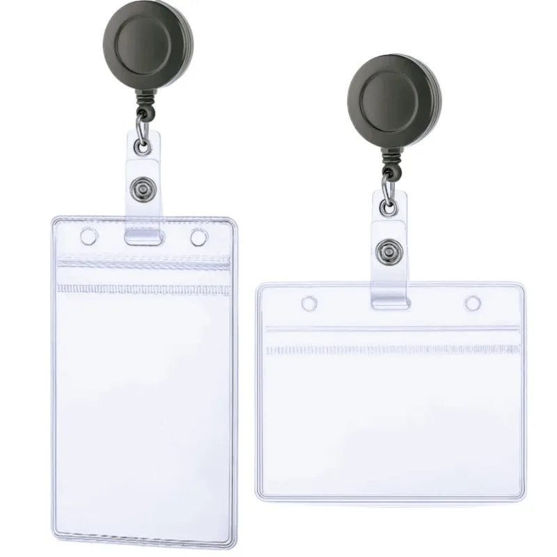 Transparent ID Tag Clip Set Badge Holder Working Permit Case Retractable Badge Reel Keychain Pass Work Card Cover Sleeve