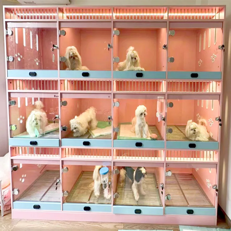 

China's New Fashion Design Large Indoor Dog Kennel Solid Wood Display Cage with Glass Door Elegant Dog Furniture House