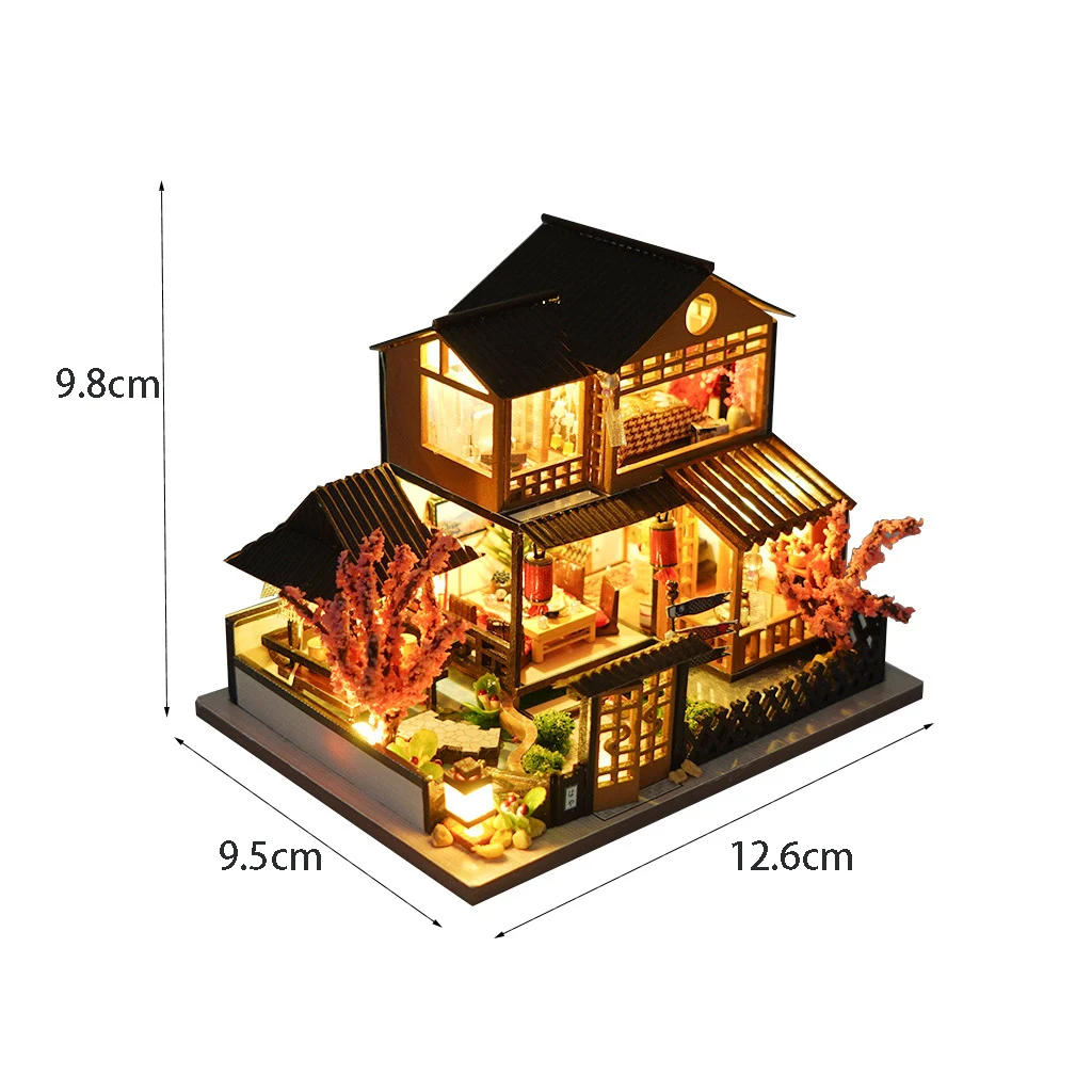 OUZEY 3D Wooden Dollhouse DIY Kit - “Cozy Cottage” with Furniture & Lights, Complete Miniature House Gift for Girls