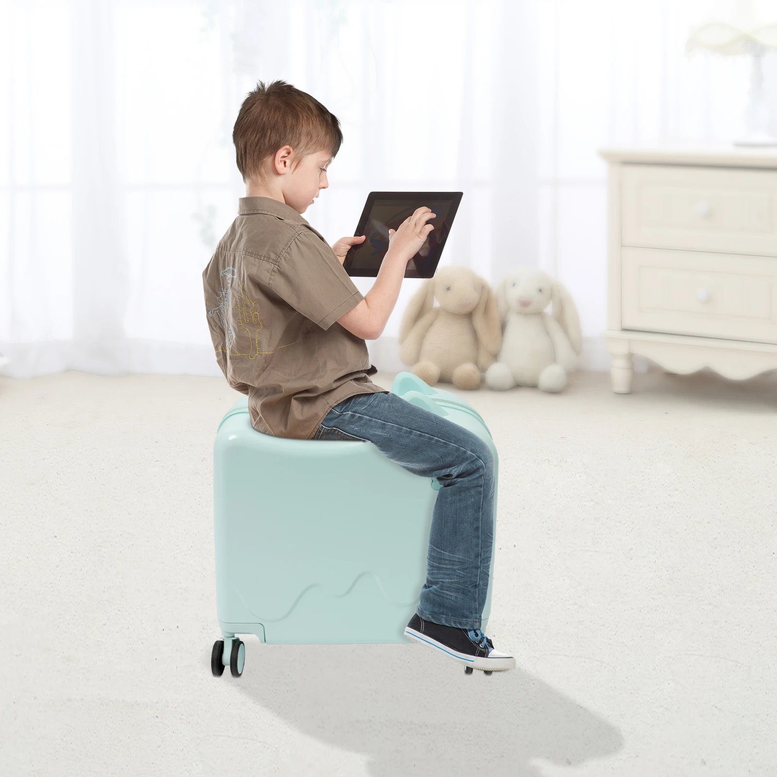 

18-дюймовый детский чемодан на колесиках, чемодан на колесиках с замком, можно мыть 60 кг, для детей от 3 до 6 лет, для коротких поездок