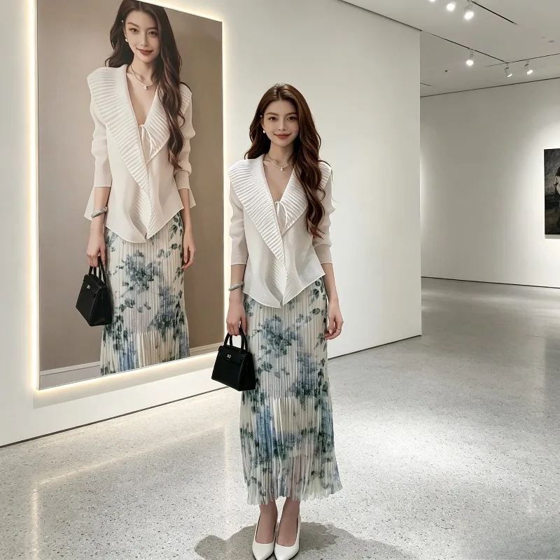 

Miyake Pleated 2026 New Pleated Niche Design Printed Tassel Skirt Women's Casual Summer High-end Fairy Skirt Fashion Set Pleat