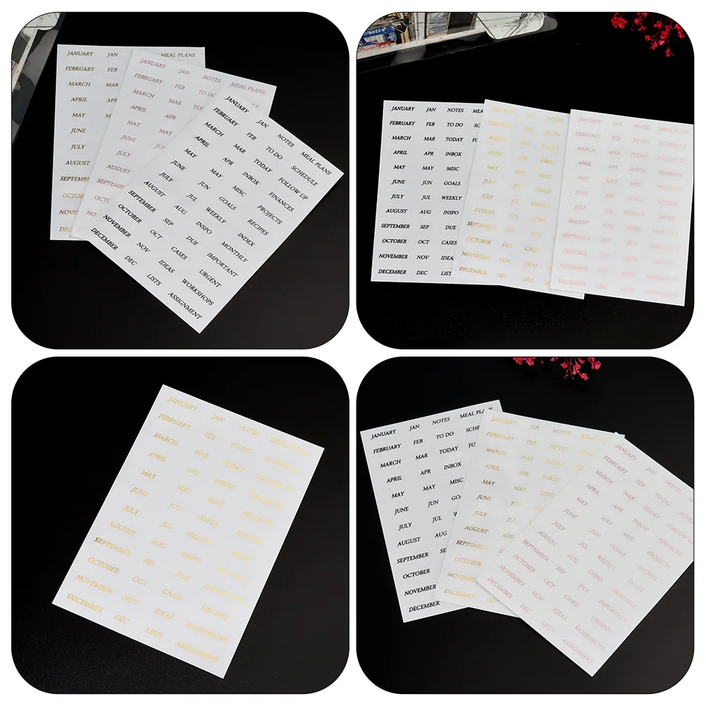 

8 Sheets Hot Stamping Stickers Gold Foil PVC Kids Letter Scrapbook English Word Planner Month Tabs DIY Notebook Decoration Self