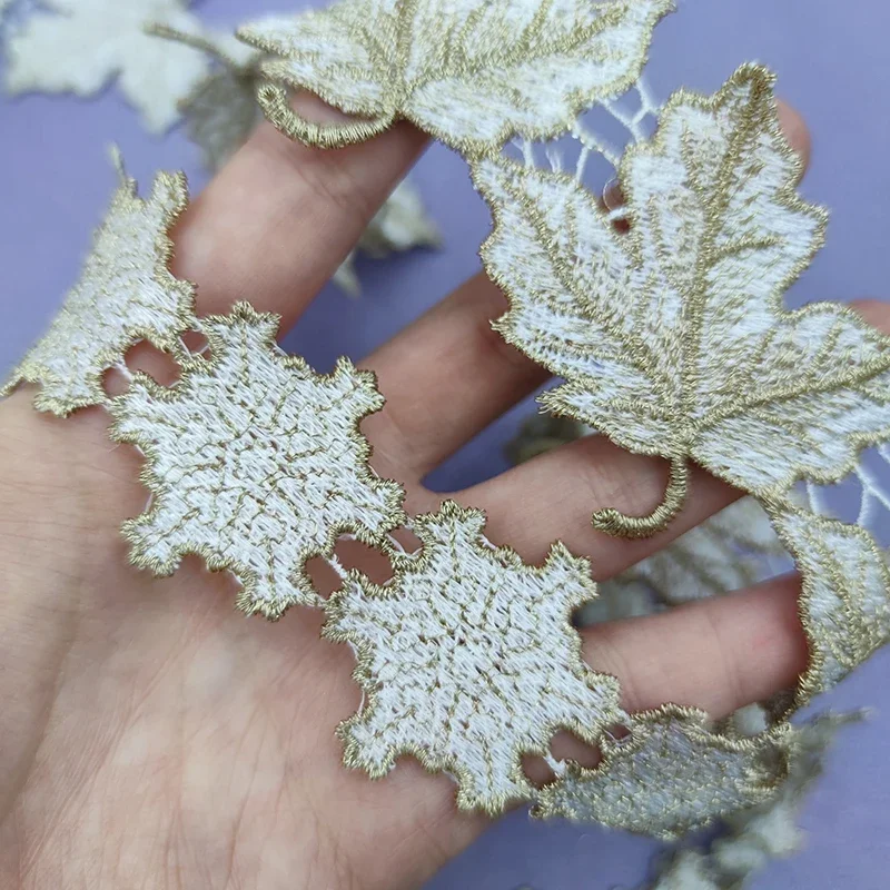 1 Yard Flower Leaves Stars Embroidery Lace Sewing Gold Wedding Dress Fringe Collar Crafts Fabric Sewing Accessories Wholesale