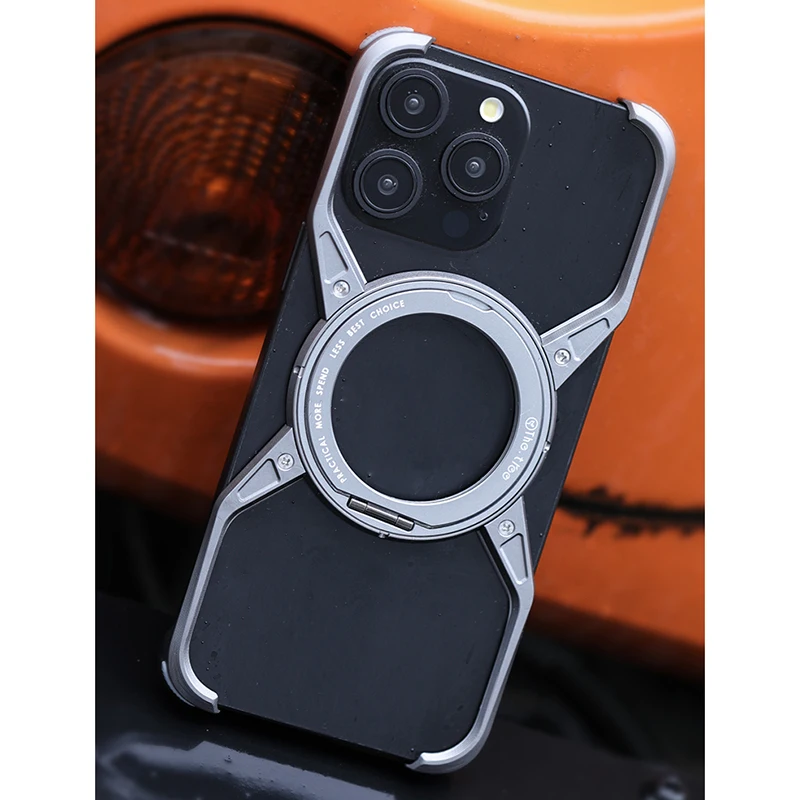 

360°Rotating Ring Stand Metal Rimless Magnetic Phone Case For iPhone 13 14 15 16 17 Pro Max Bumper Protection Back Cover Bracket