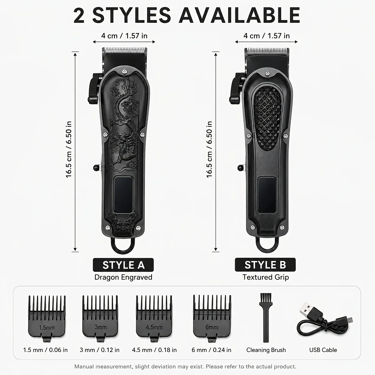 1Pc Hair Clipper Men's Electric Hair Clipper with Type-C Charging, Led Digital Power Display, Includes 4 Guide Combs 1.5/3/4.5/6mm, Multi-Level Length Adjustment, Four-Level Blade Head Fine Adjustment, Portable Home Self-Haircut Tool, Suitable for Daily Hair Trimming for Adults