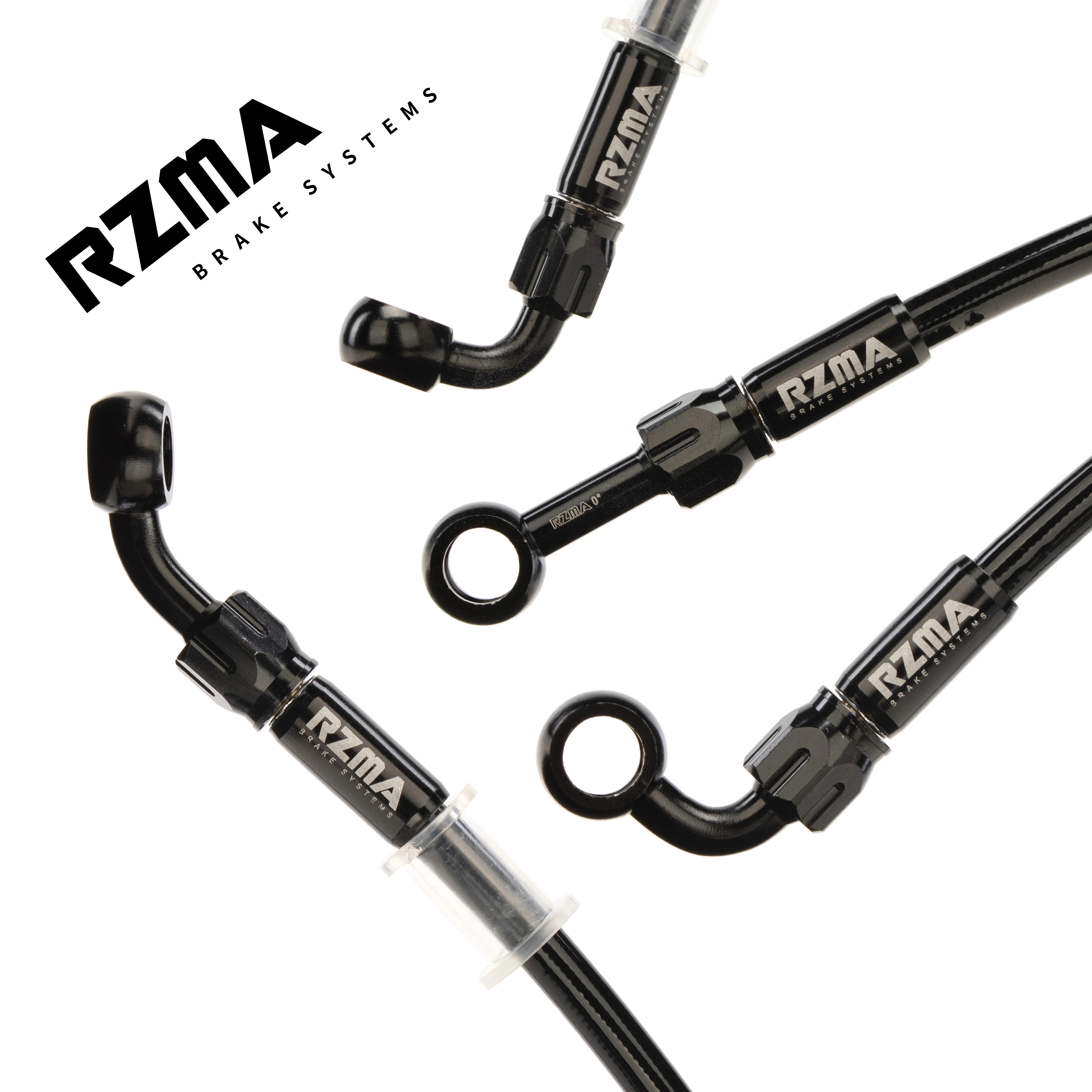 PTFE-Bremsschlauch-Set RZMA – Edelstahl geflochtene Hydraulikleitung + CNC-Banjo-Augapfel-Adapter für Scheibenbremsen