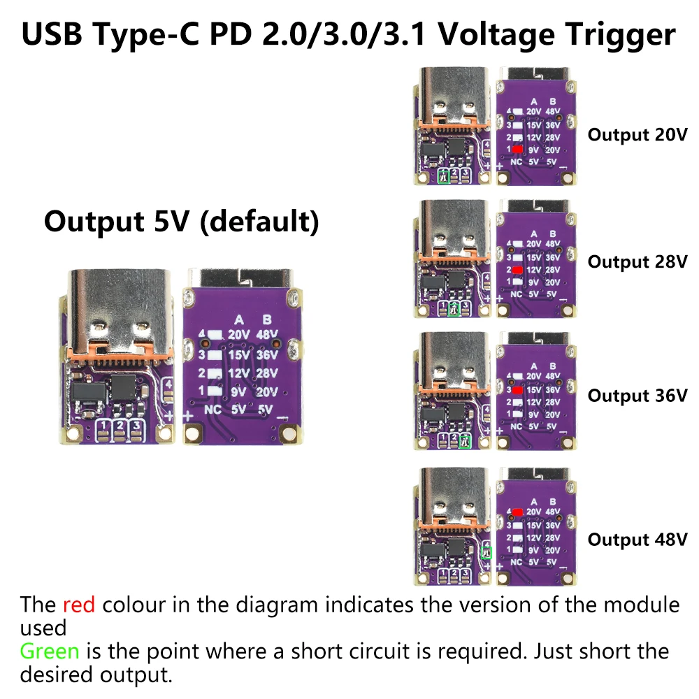 1/5Pcs Type-C PD QC Decoy Fast Charge Module5V//20V/28V/36V/48V Voltage Trigger DIY Power Bank Charging Module for Electronics