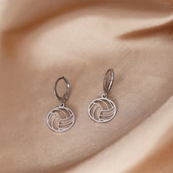 Kinitial Stainless Steel Volleyball Earrings Women Simple Sports Drop Earrings Trendy Piercing Jewelry