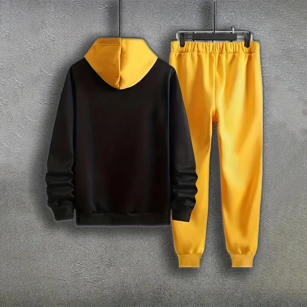 Cool Fashion Daily Shopping Wear Yellow And Black Hoodie Suit New Men\'s Sports Hoodie Suit Style Sports Style Hoodie Suit