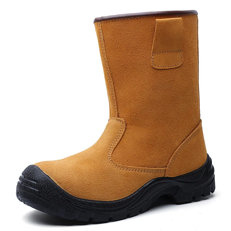 Puntale in acciaio casual da uomo stivali antinfortunistici da lavoro slip-on scarpe da saldatura in pelle scamosciata di mucca lavoratore utensili di sicurezza alta botas proteggere