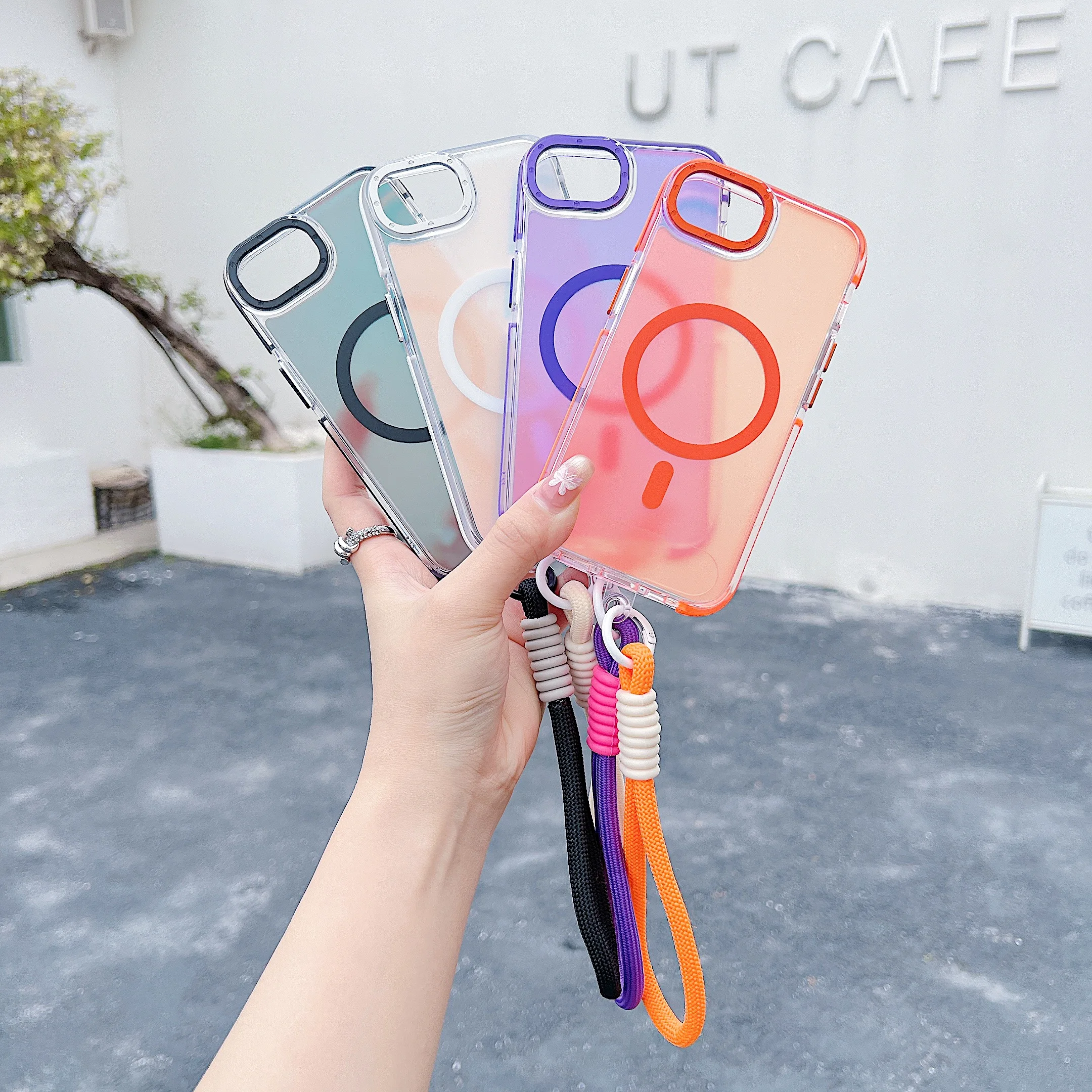 Colorful Magnetic Case For iPhone 16 Pro Max 16E Anti Yellow Cover For iPhone 16 Pro Wireless Charger Lanyard Hard Back PC Cover