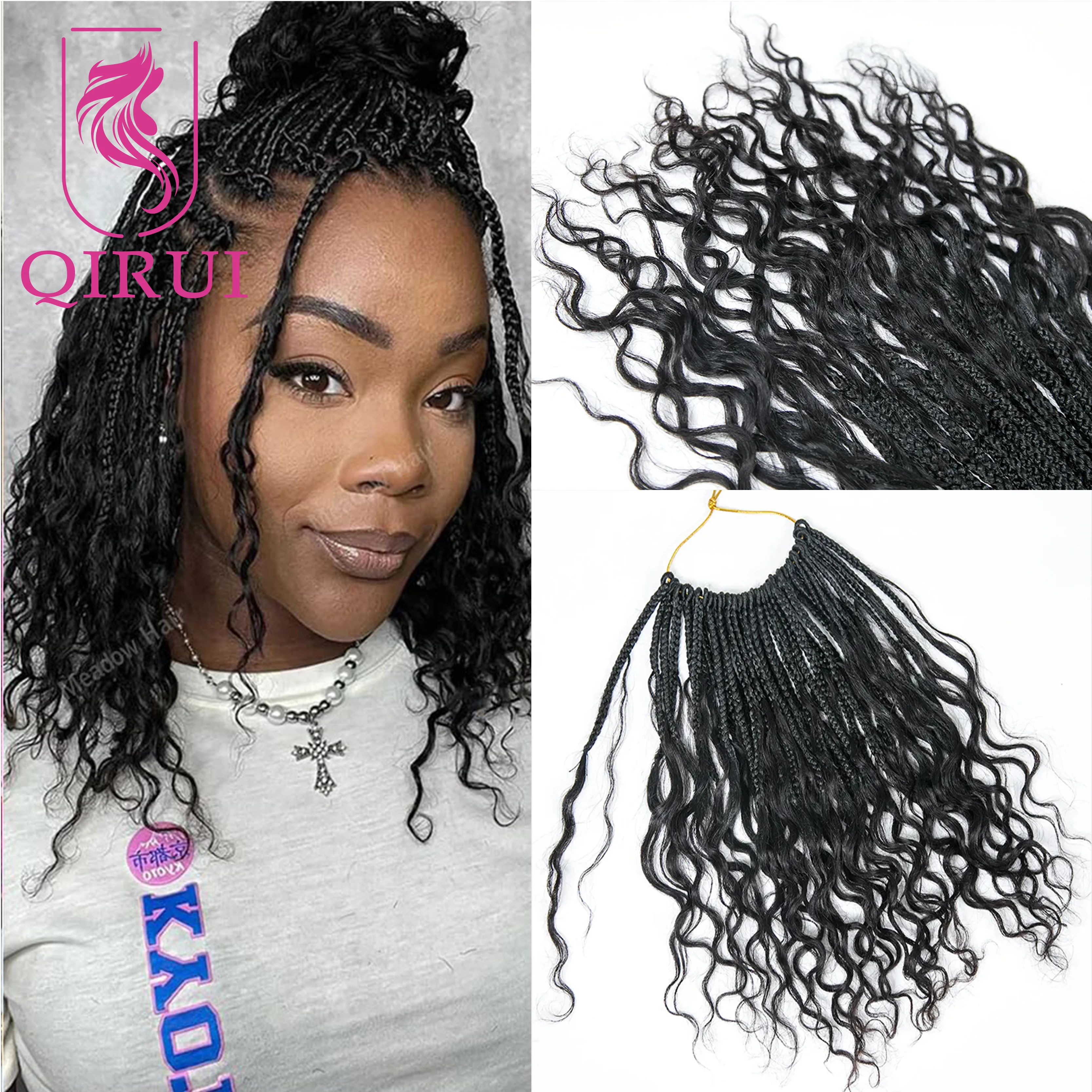 

10-дюймовые плетеные косы Deep Wave Crochet Boho Box Braids с кудрями из натуральных волос, предварительно связанные, натурального цвета, для женщин