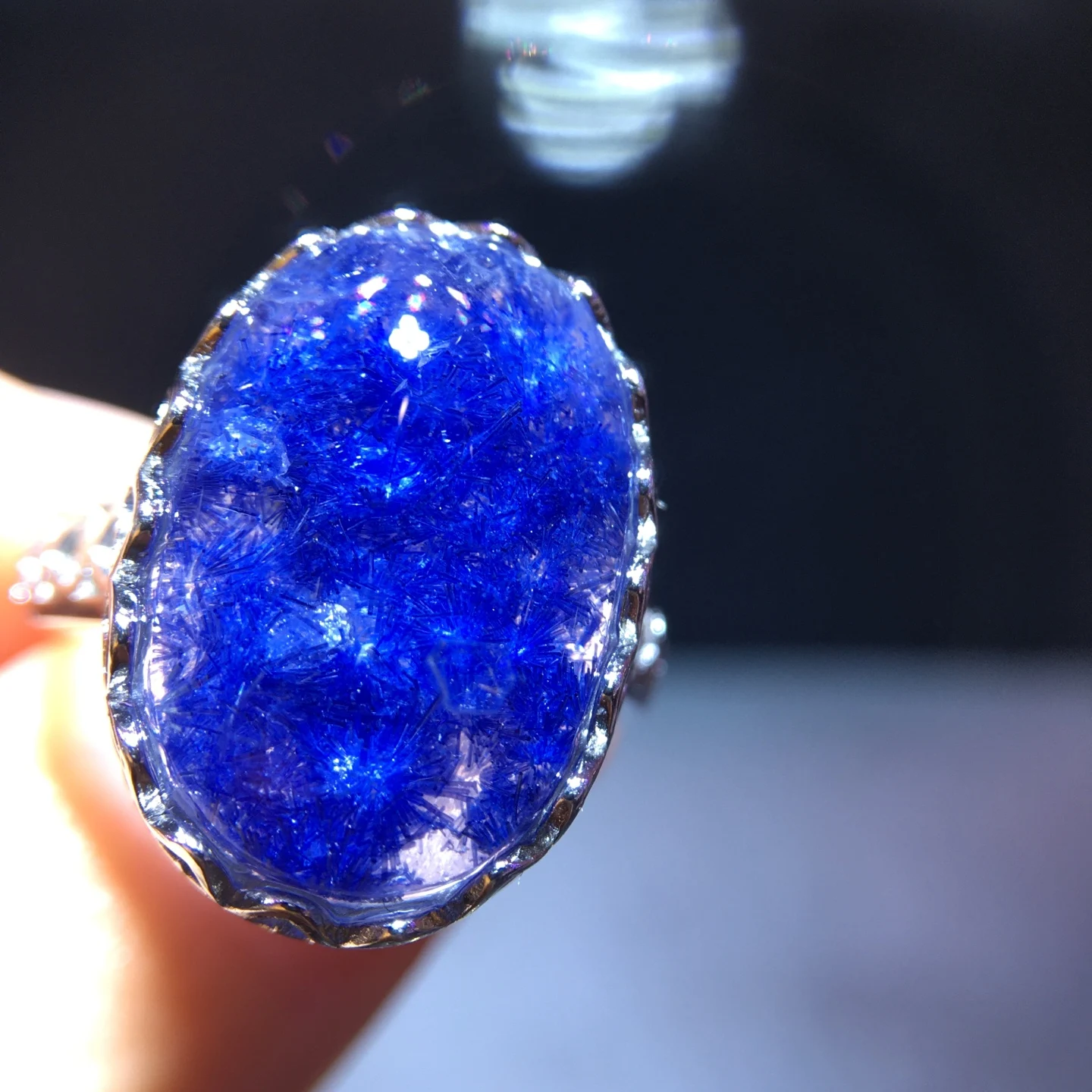 Natural Blue Rutilated Flower Adjustable Ring 17.6/13.3mm Woman Men Ring Rutilated Jewelry AAAAAAA