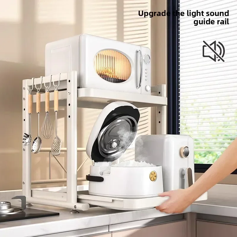 Microwave oven shelf Shelf Pull-out kitchen Rice cooker Countertop Double-layer electrical appliance Oven storage rack