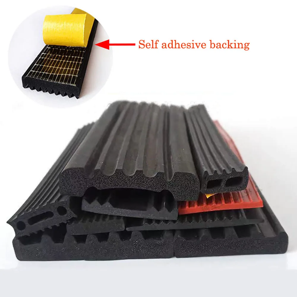 1-5M Black White EPDM Sponge Self Adhesive Wave Flat Sealing Strip Door Window Gap Filler Soundproof Weather Stripping 8-110mm