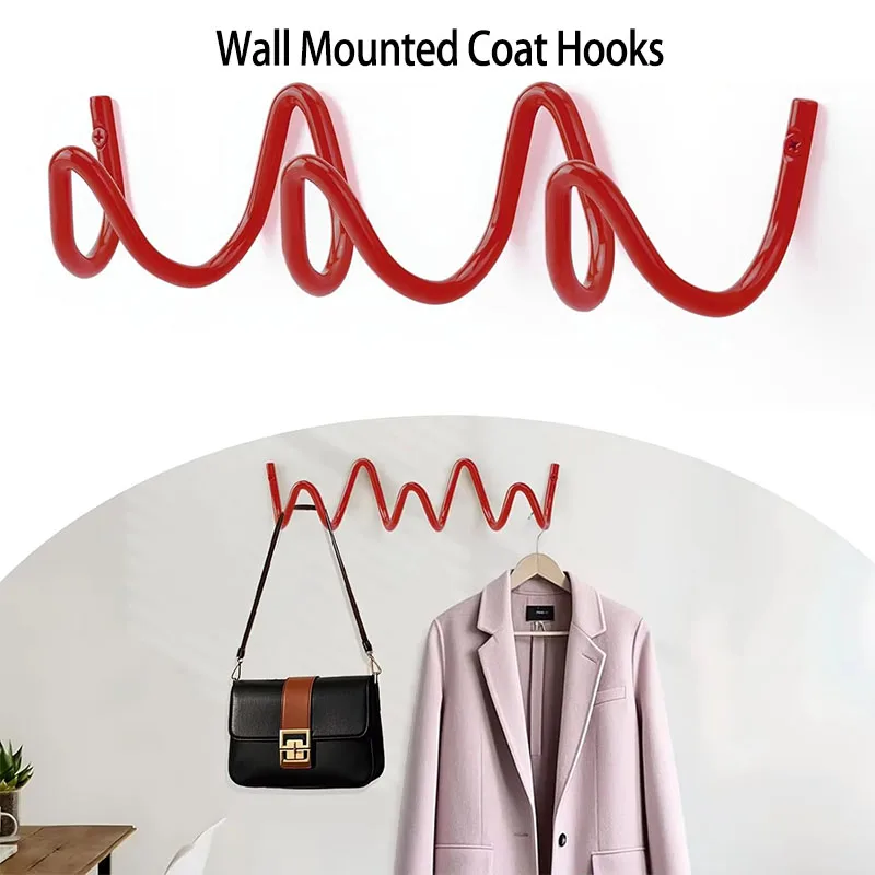 Wall Mounted Coat Rack Decoration Wave Shaped Wall Hooks Multi-Purpose Hooks for Coat Hat Bag Umbrella Coat Hooks