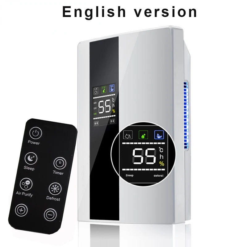 

Dehumidifier Moisture Absorber Household Mute Bedroom Basement Remote Control Timing External Water Pipe English LED Display