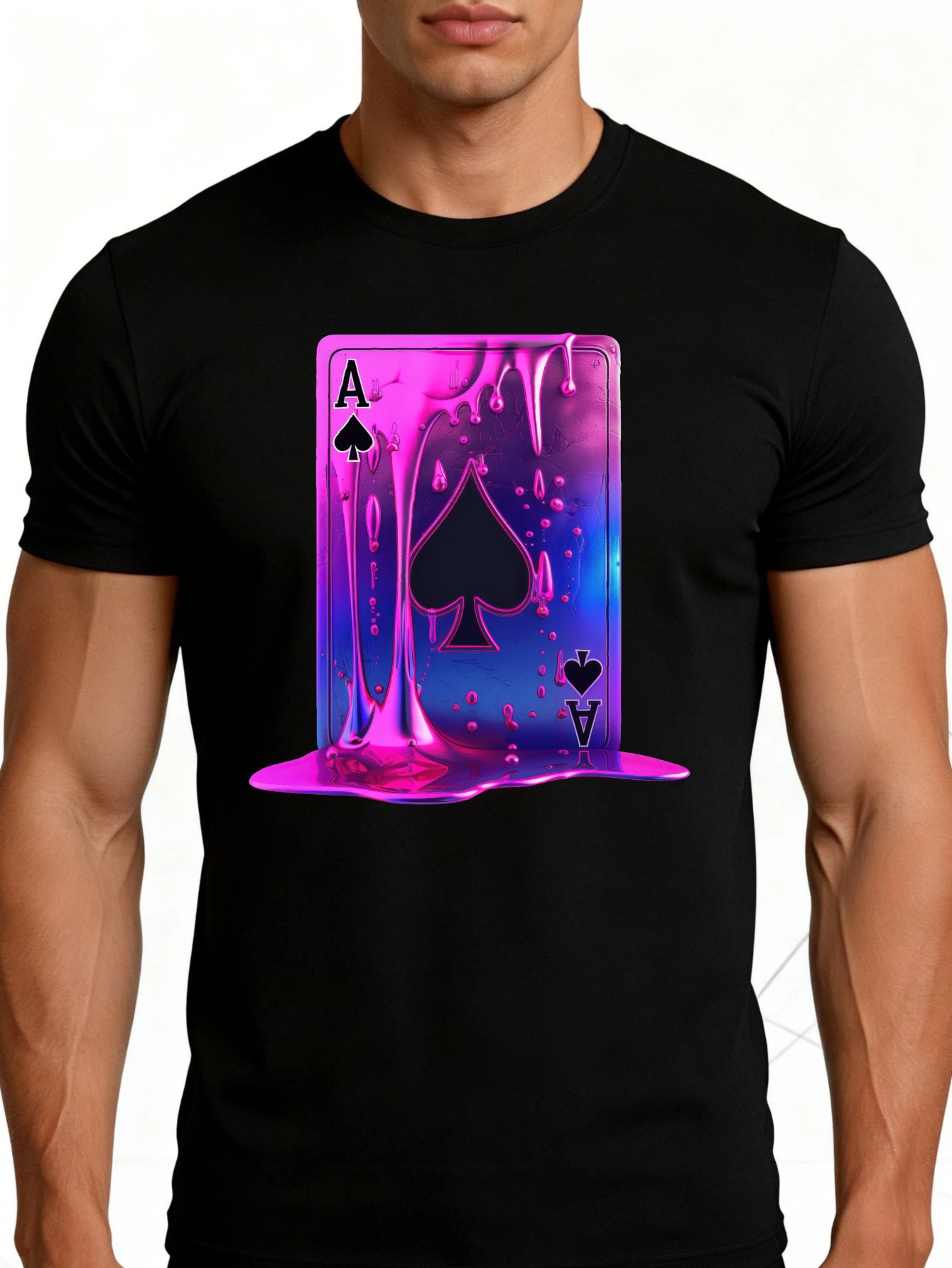 Casual Style Men's T-Shirt with Ace of Spades Card Design, Perfect for Summer Wear, a Gift for Him
