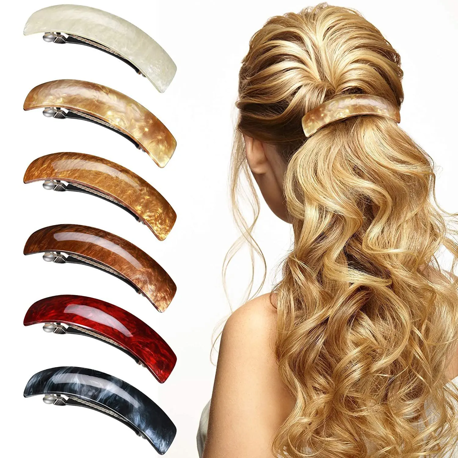 

3 pieces of vibrant water pattern hair clip set, available in multiple colors, ponytail stabilizer, all hair types and styles