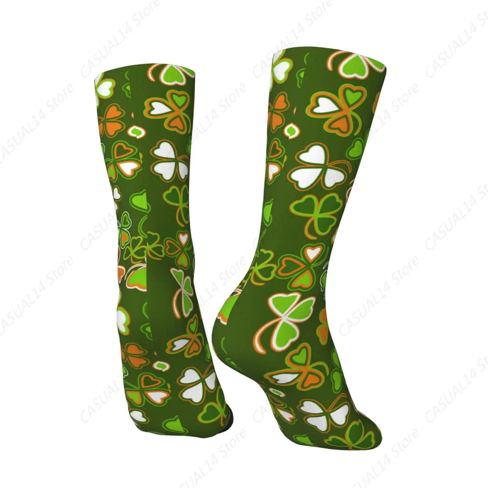 St. Patrick'S Day Green Shamrock Print Crew Socks Clover Socks Dress Socks Funny Stockings Socks Gifts Novelty Socks