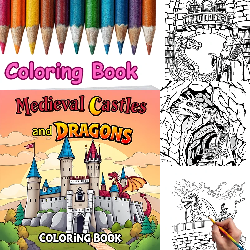 

Medieval Castles Coloring Book for Adult | 28 Pages Colouring Book, Drawing Supplies for Christmas, Thanksgiving