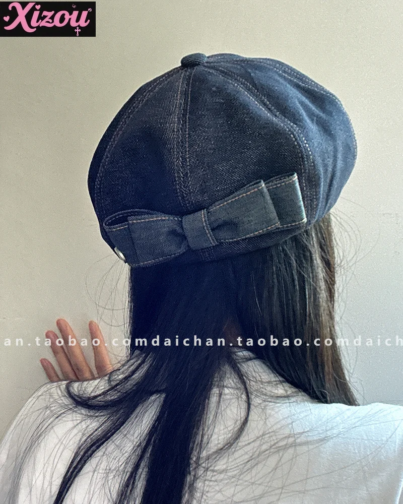 Cappello da zucca ottagonale strutturato con doppio fiocco dolce fatto a mano per l'industria pesante giapponese