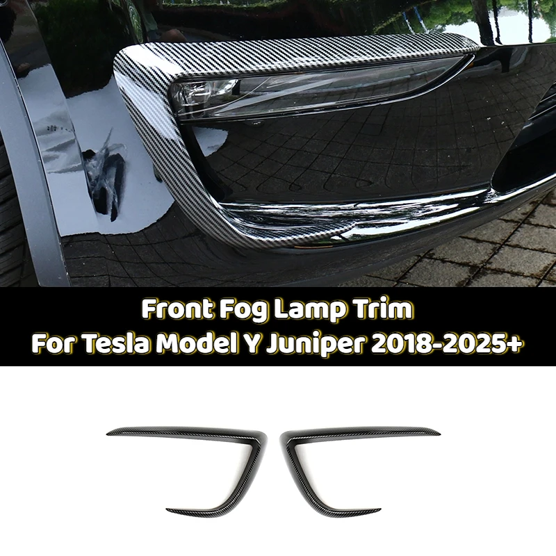 

Front Fog Lamp Trim for Tesla Model Y Juniper 2018-2025+ Bumper Cover Wind Knife ABS Carbon Look Blade Light Eyebrow Spoiler