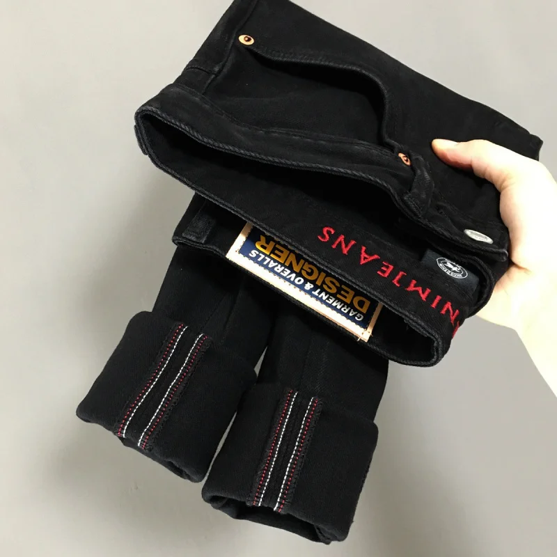 Broken hole black jeans men's 2025 autumn/winter new trend patch slim fit straight tube high street retro long pants
