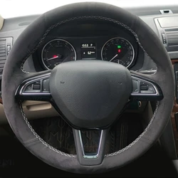 Car Accessories Suede Leather Braid Car Steering Wheel Cover For Skoda Rapid Spaceback 2016 Octavia 2017 Fabia 2016 2017