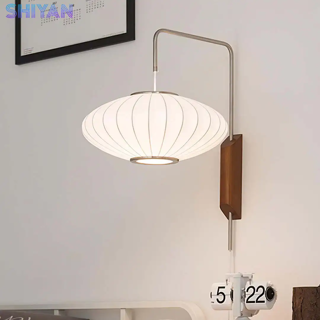 Japanese Semi Silk Pull‑String Wall Lamp Japanese Zen Handmade Bedside Reading Light for Bedroom Study Homestay Decor