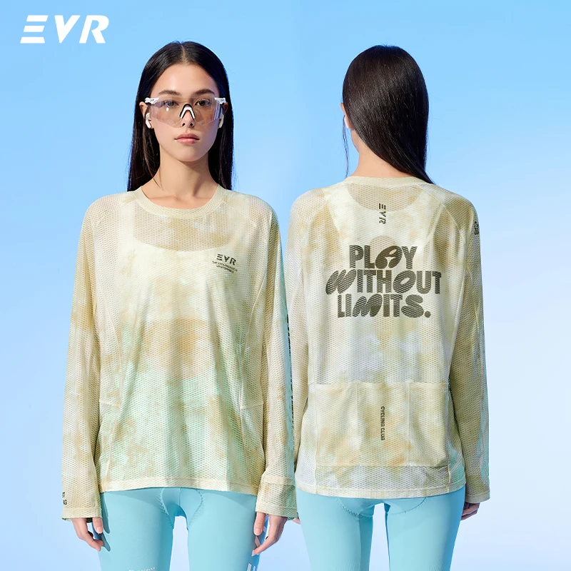 EVR Unisex Lange Mouw Fiets Shirt Snel Droogend Ademend Losse Pasvorm Fiets Jersey Casual Racefiets MTB Rijtop voor Heren Dames