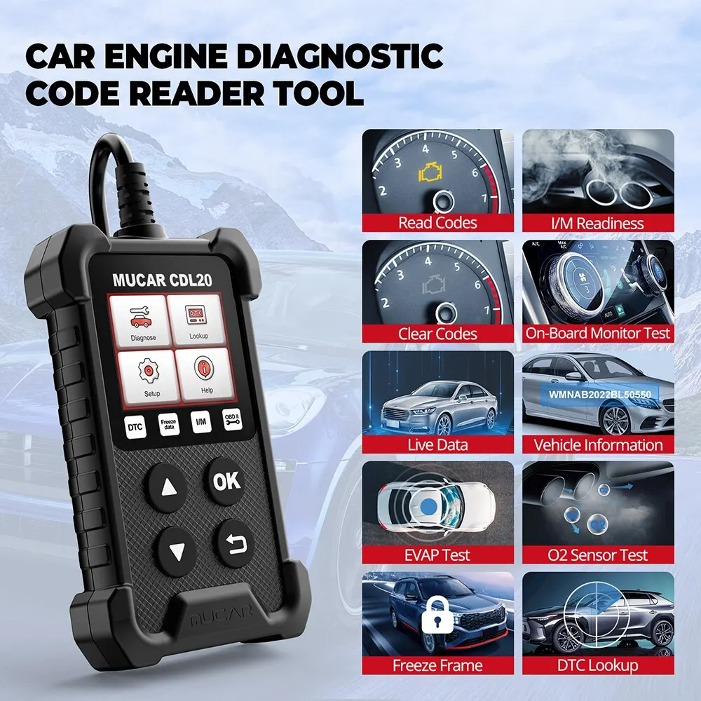 MUCAR CDL20 OBD2 Car Diagnostic Tools Free OBD 2 Code Reader Clear Engine Light Smog Test Auto Scanner