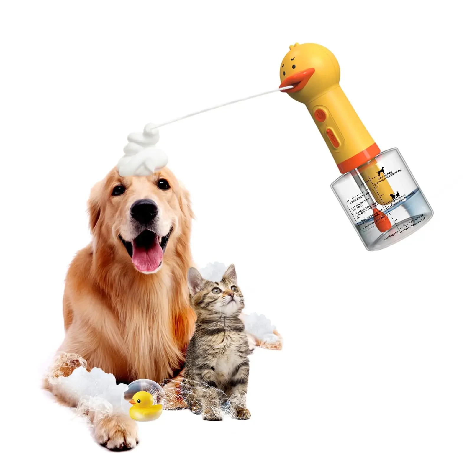 Handhold Electric Pet Foam Machine Yellow Duck Bath Foaming Launcher Usb Charging Automatic Soap Dispenser For Cat Dog Bathing