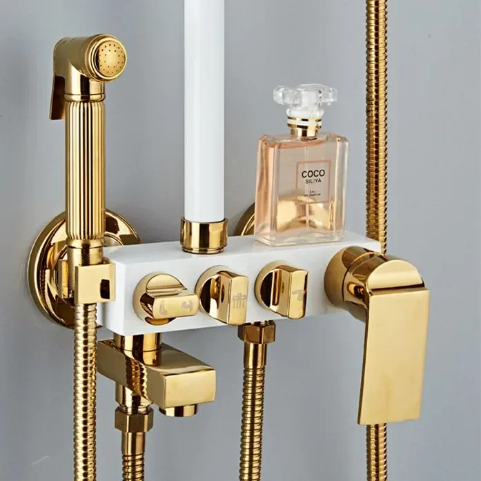 Bathroom Shower head SDSN White Gold Bathroom Sprayer Quality Brass Shower Faucet Rainfall Black Gold Bath Shower faucet set