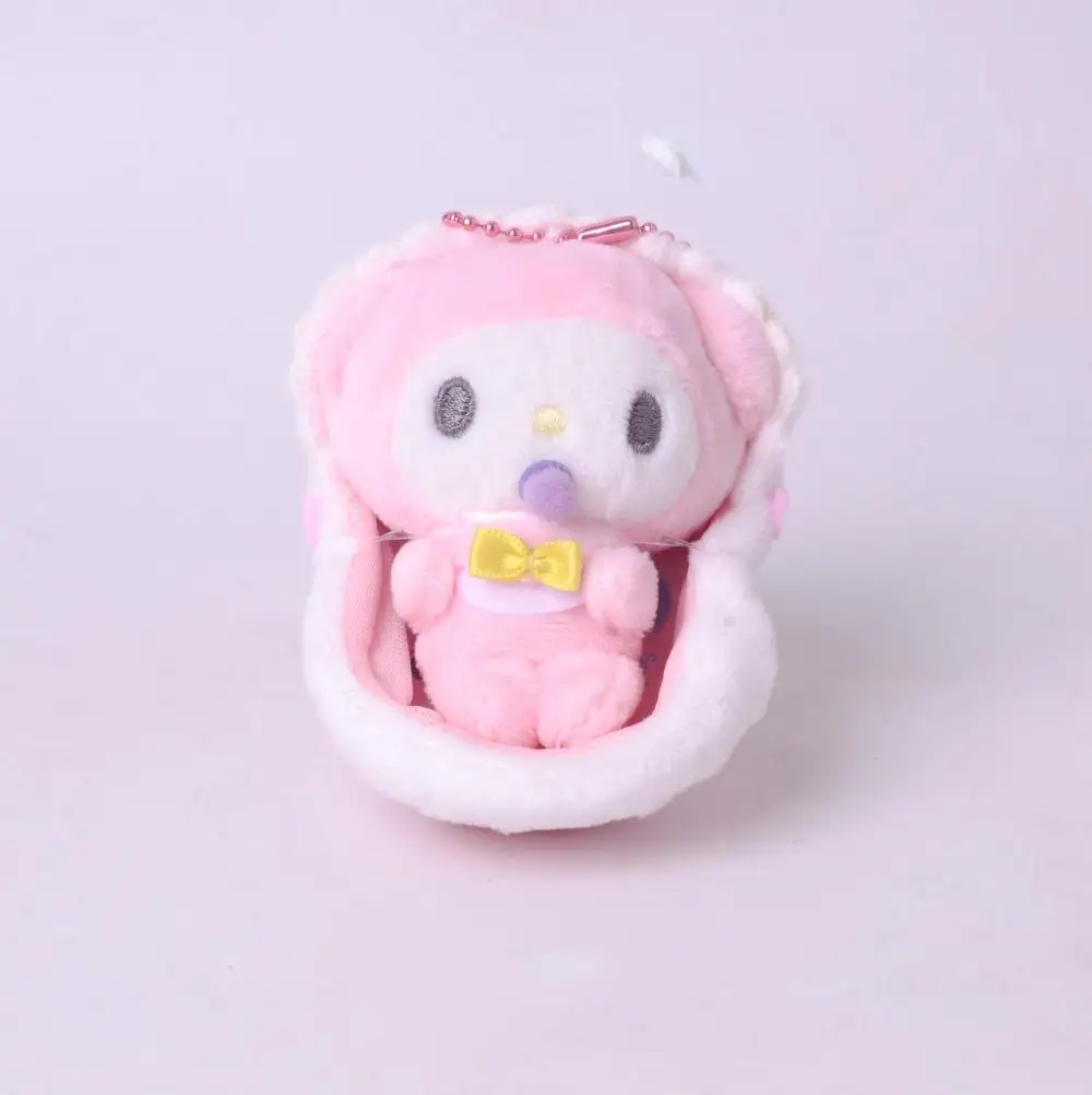 Sanrio Keychain Kawaii 10Cm Plush Kuromi Cinnamoroll Baby Carriage Stroller Doll Toys Gifts My Melody for Friends Childrens