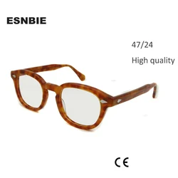 ESNBIE 47mm High Quality Johnny Depp Glass Eyewear Frames Men Vintage Round Frame Glasses Mens Retro Optical Frame Rx