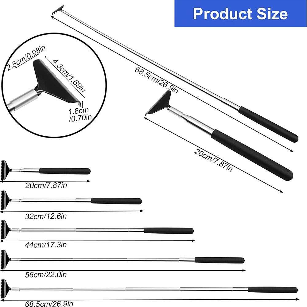Rascador de espalda de Metal portátil, herramienta de masaje de espalda telescópica, garra Extra ancha de acero inoxidable, 1 piezas