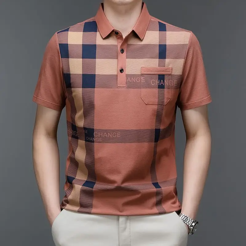Lapel Pocket Middle-aged Men Short-sleeved Loose T-shirt Business Casual Cotton Polo Shirt Dad Outfit