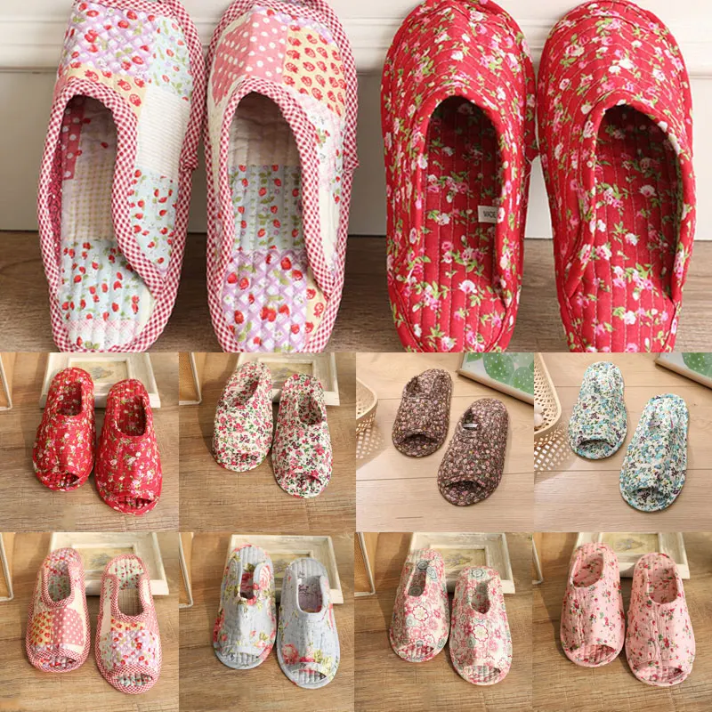 

Indoor Floor Flip Flops Slippers Women Warm Home Slippers Simple Floral Cotton Slippers for Household Flat Comfortable Non-slip