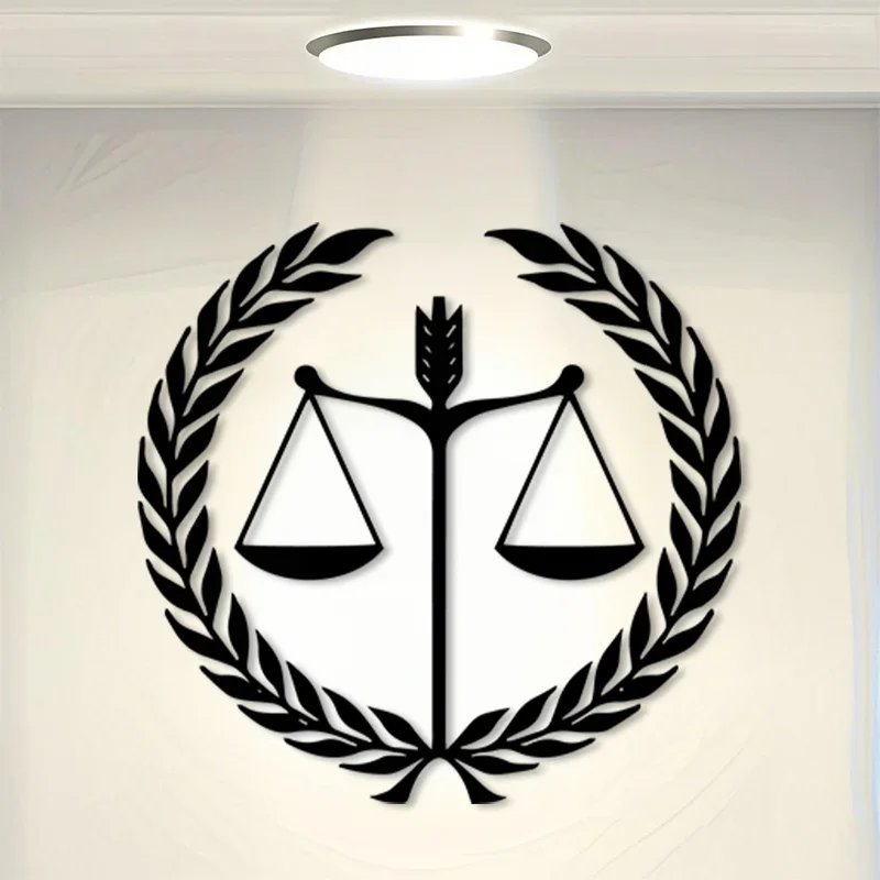 Pretty Scales of Justice Metal Wall Art, Laurel Wreath Law Symbol Iron Wall Hanging Ornament Lawyer Office Study Room Wall Decor