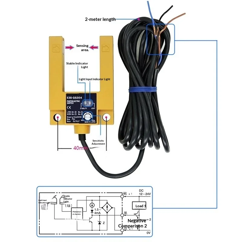 For omron photoelectric switch e3s-gs3e4 elevator flat layer sensor 3-wire elevator accessories slot type u-shaped gs3b4