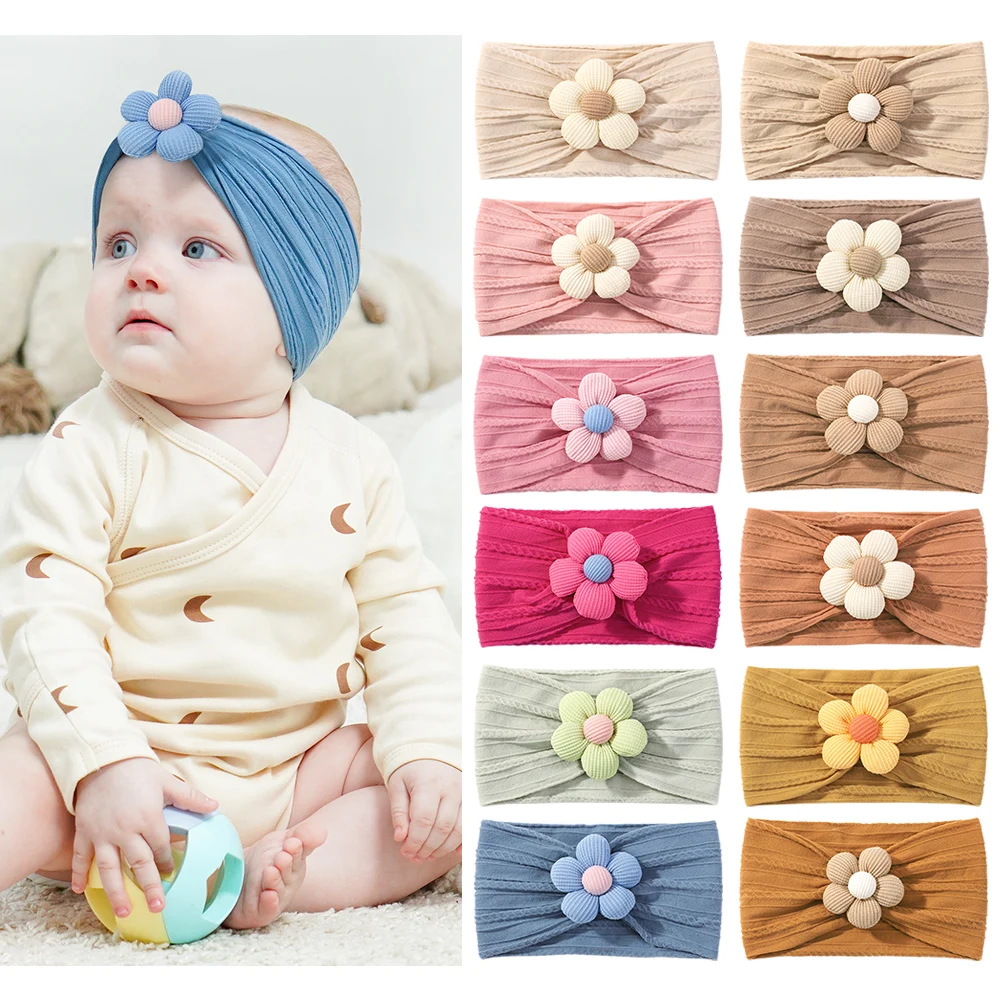

12ps/set New Flower Nylon Girl Elastic Soft Baby Headband for Children Turban Headwear for Newborn Baby Kids Hair Accessories