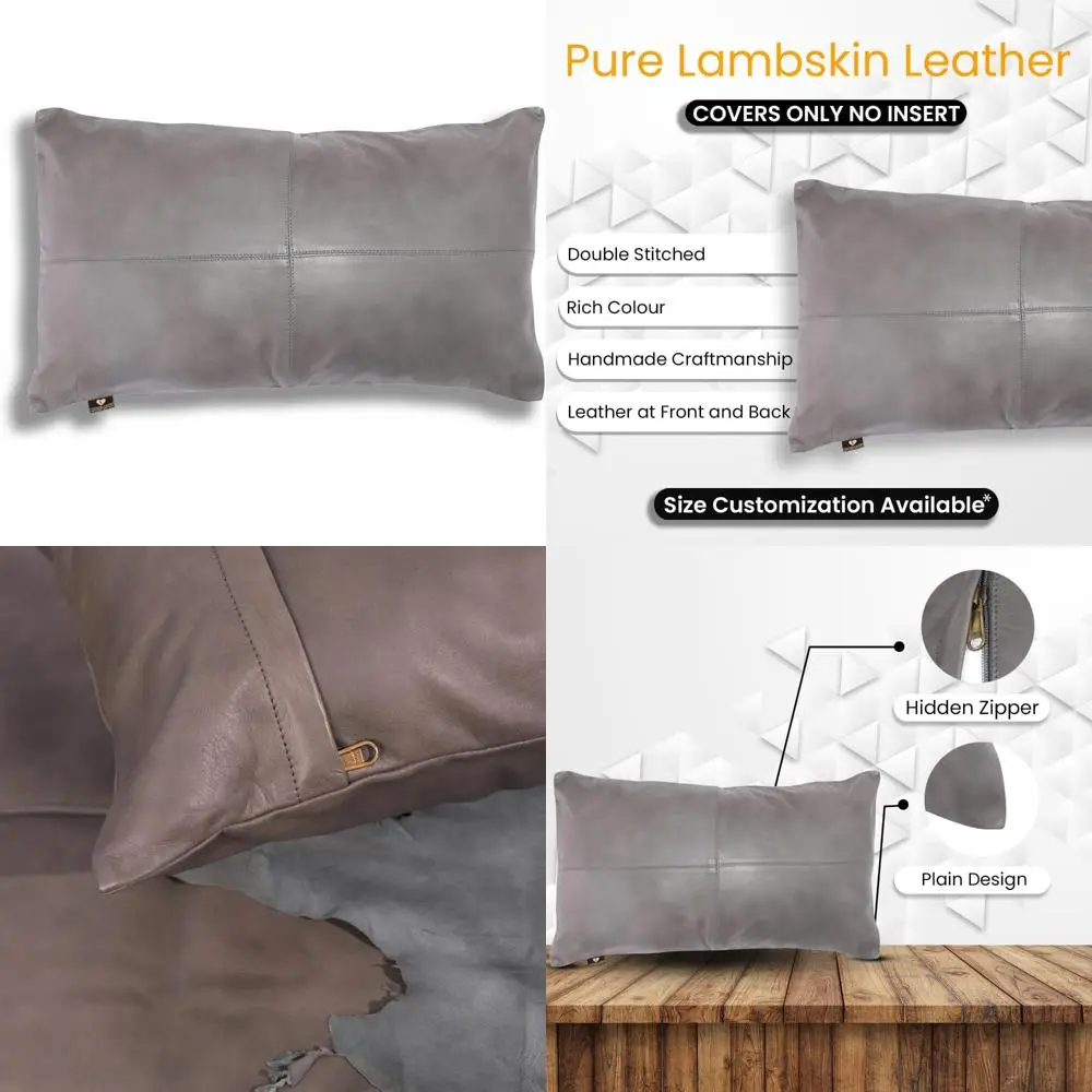 

100% Lambskin Leather Pillow Cover - Sofa Cushion Case for Living Room & Bedroom, Decorative Throw Covers, 12X Size