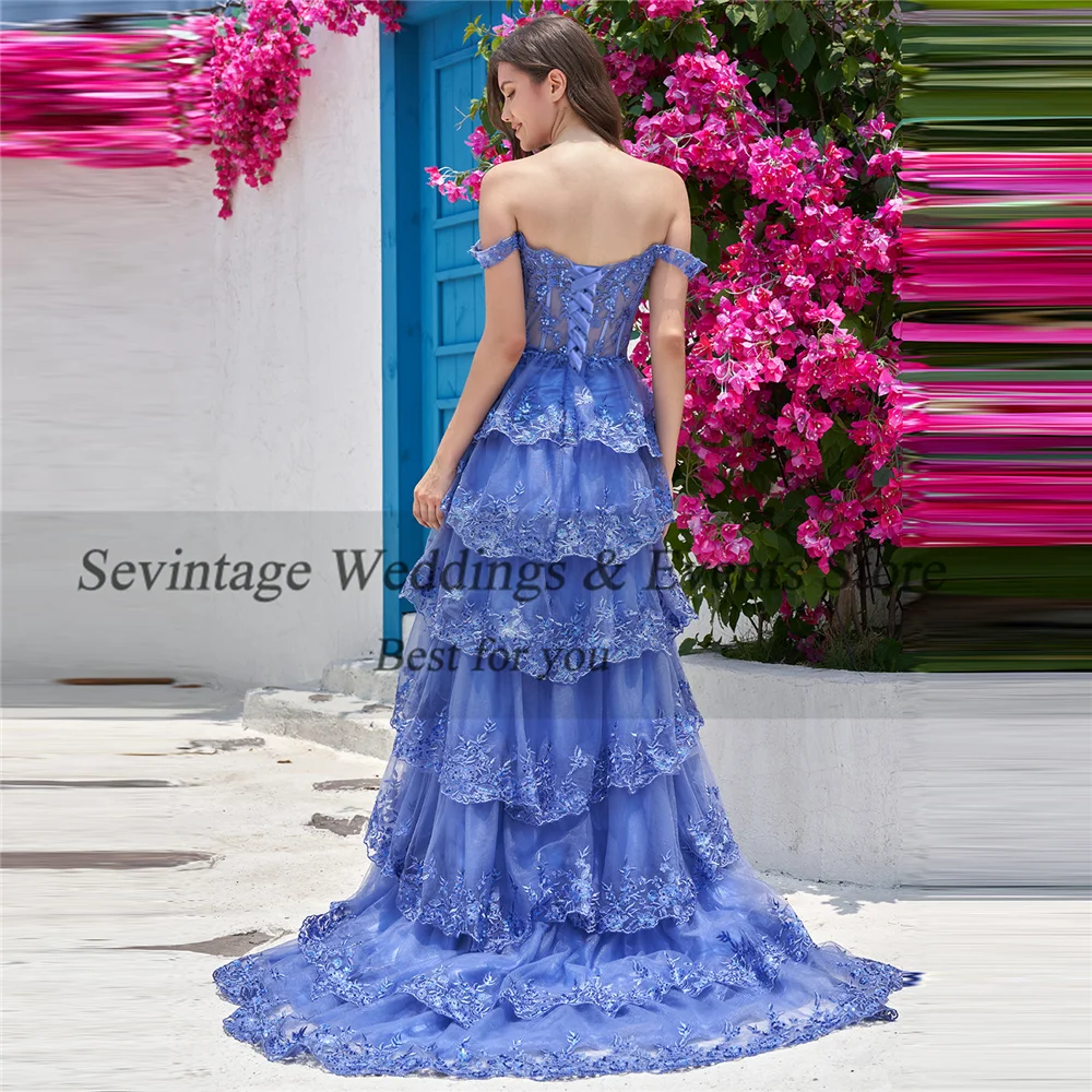 Sevintage Elegant Sequin Prom Dress Sweetheart Off The Shoulder Tiered Slit Floor Length Homecoming Dress vestidos de graduación