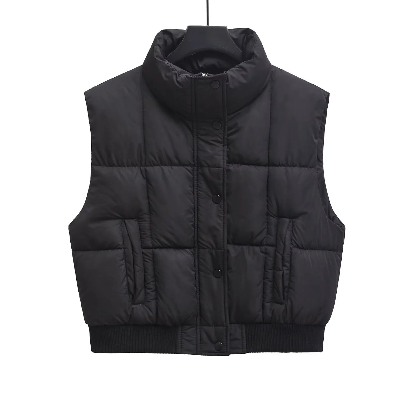 

2025 Winter New Women's Fashion Casual Stand Collar Sleeveless Pocket Short Cotton-padded Jacket Warm Vest