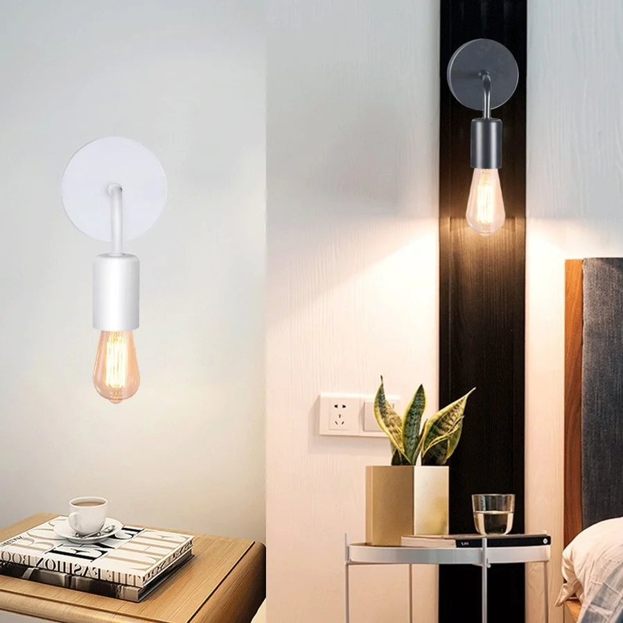

E27 Nordic Modern Wall Lamp Iron Black Indoor Lighting Bedside Bathroom Bedroom Lamp Sconce Wall Light Fixture Decor Industrial